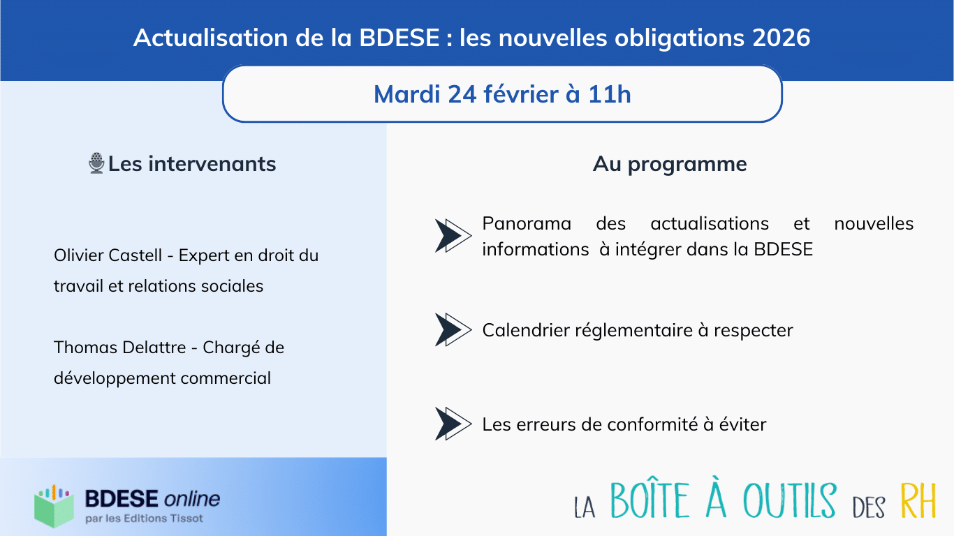 BDESE 2026 Obligations légales RH Données sociales entreprises Consultation CSE Webinaire RH conformité Mise à jour BDESE